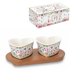 Duo misky srdce kvety na drev.podnose